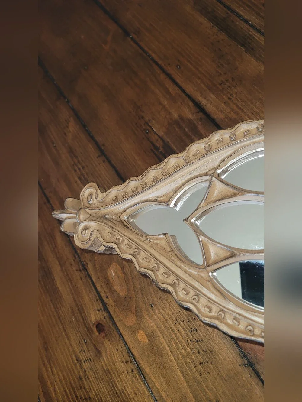 Wooden Gothic Arch Four-Panel Decor Mirror - Brown Cathedral Folding